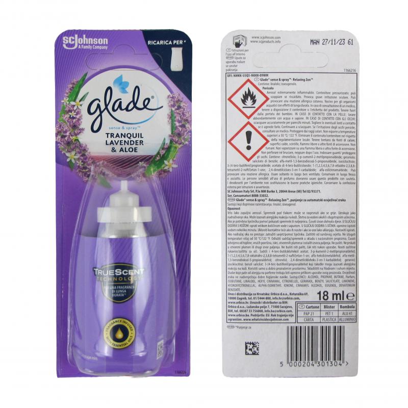 Glade zapas do odświeżacza Sense & Spray 18ml <br>TRANQUIL LAVENDER & ALOE